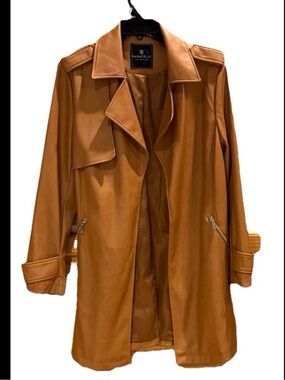 Bagatelle Faux Leather Carmel Trench Coat Size Medium